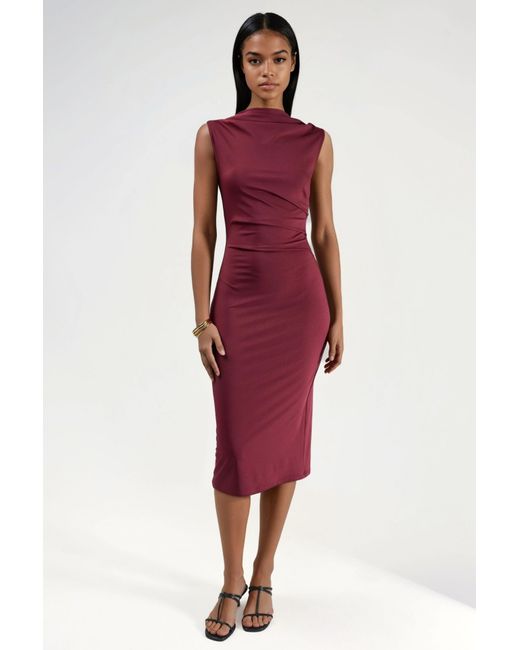 Hiccup Red Ruched Bodycon Midi Dress