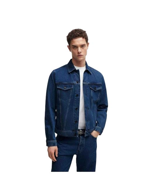 Boss Blue Straight Hem Denim Jacket for men