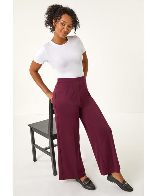 Roman Red Petite Wide Leg Ponte Stretch Trouser