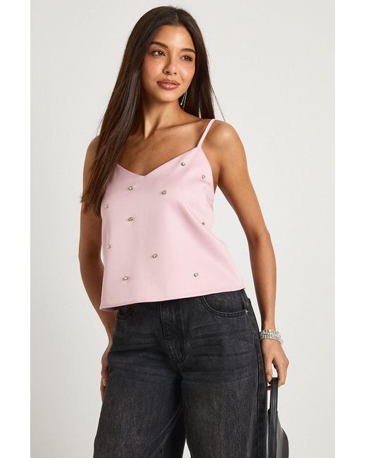 Boohoo Pink Crepe Diamante Cami Top