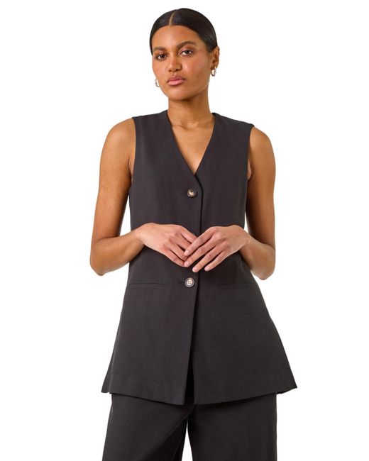 Roman Black Longline Button Waistcoat Jacket