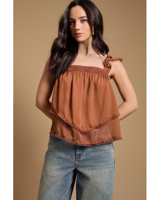 Oasis Blue Tiered Frill Sleeve Western Cami Top