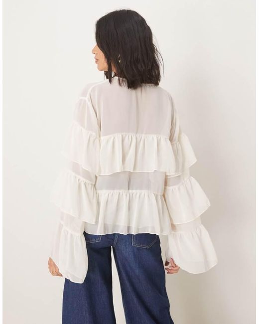 ASOS White Chiffon Boho Ruffle Blouse
