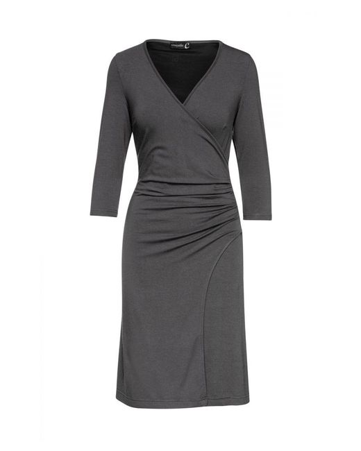 Conquista Black Dark Faux Wrap Dress