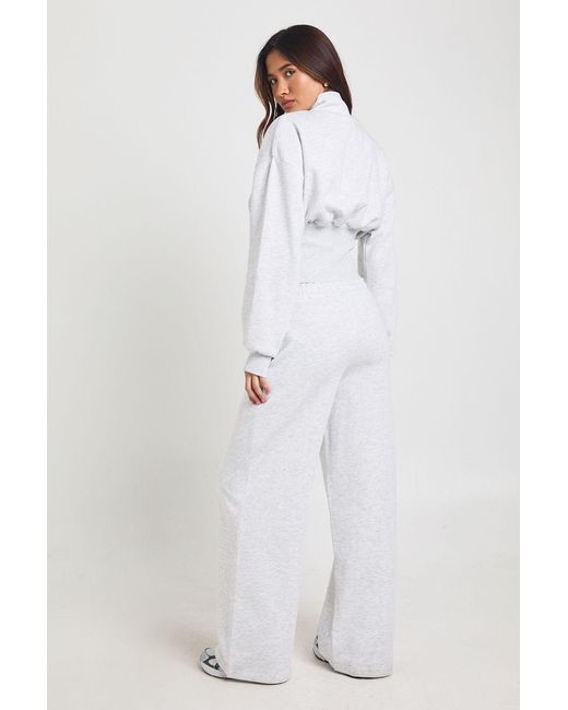 Boohoo White Deep Hem Zip Through 3 Piece Straight Leg Tracksuit
