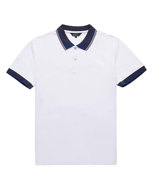 Ben Sherman White Classic Stripe Collar Polo Shirt Cotton for men