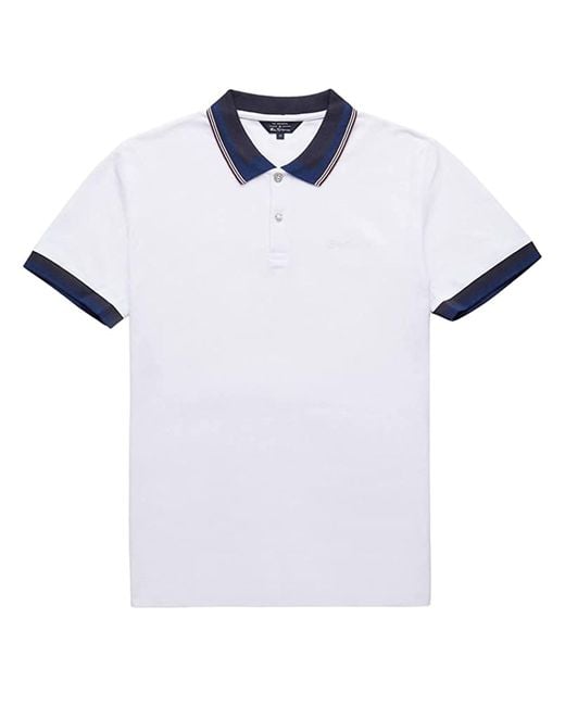 Ben Sherman White Classic Stripe Collar Polo Shirt Cotton for men
