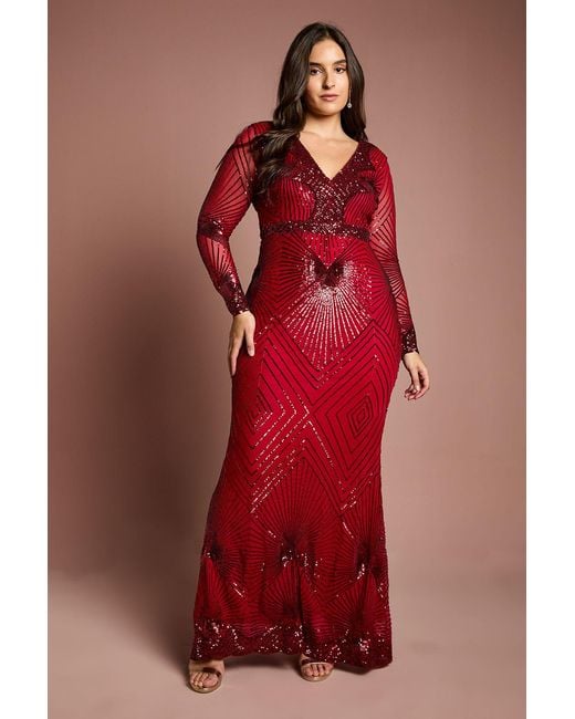 Coast Red Plus Size Long Sleeve Embellished Maxi Dress