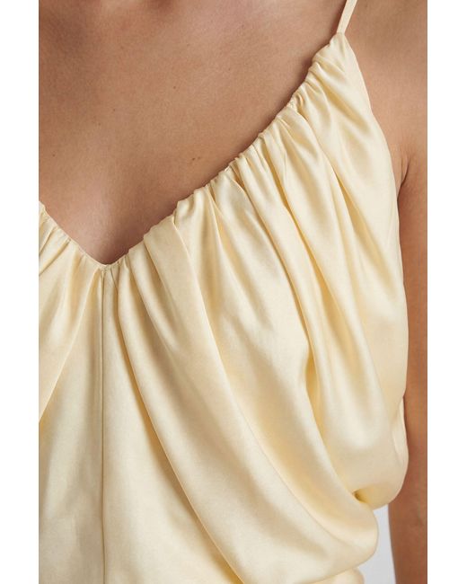 Boohoo Blue Satin Puffball Cami Blouse