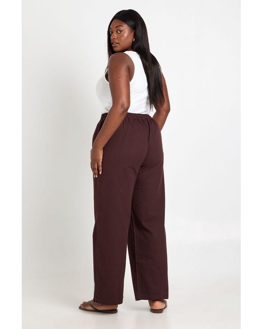 Boohoo Red Plus Chambray Elasticated Wide Leg Trouser