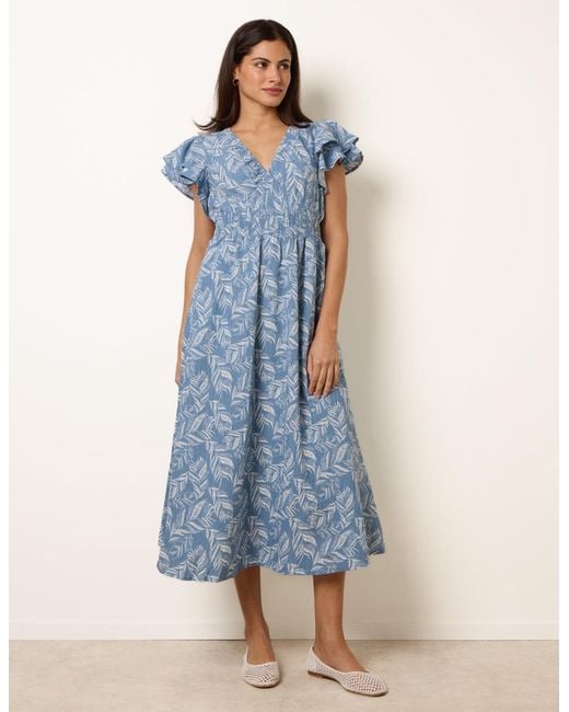 Blue Vanilla Blue V Neck Flutter Midi Dress