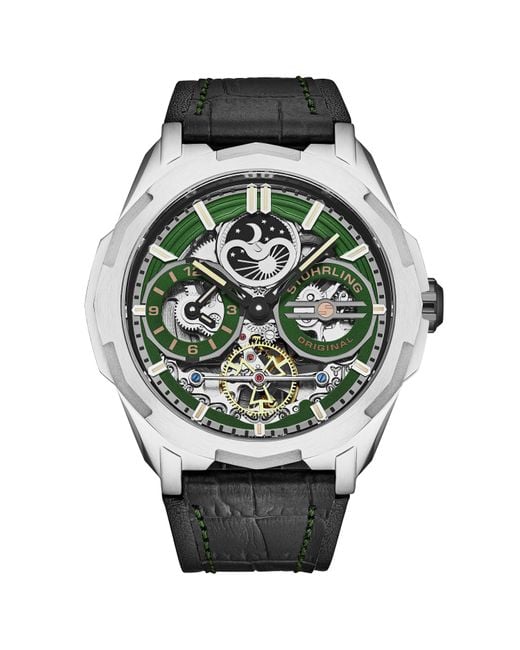 Stuhrling Dual Time Automatic Navigator 46Mm Skeleton in Grey for