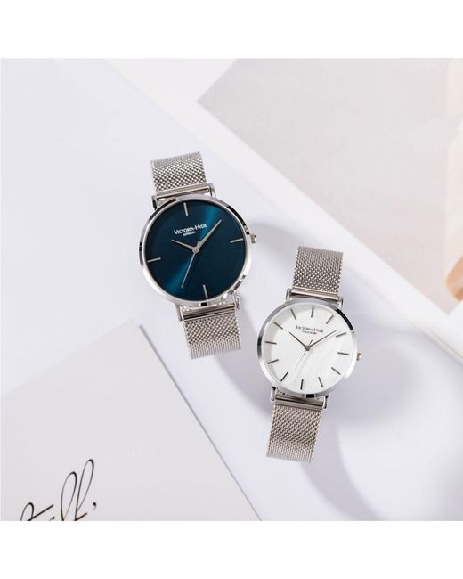 Victoria Hyde London Blue Couple Watches Gift Set Stainless Steel