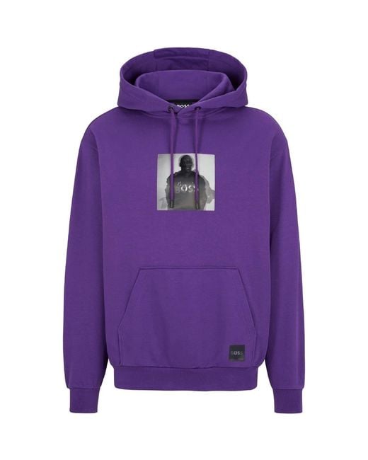 Boss Purple Khaby Hooded Neck Long Sleeve Top for men