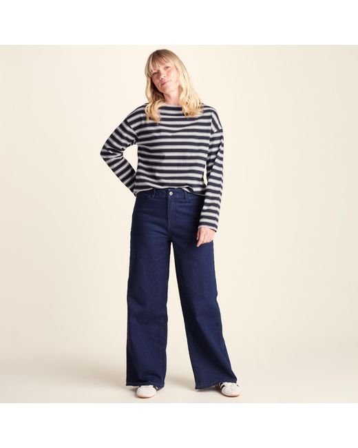 TOG24 Blue Misty Supersoft Cotton Striped Boat Neck T-Shirt