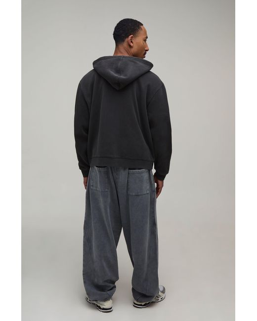BoohooMAN Black Oversized Boxy Moto Washed Zip Through Hoodie for men