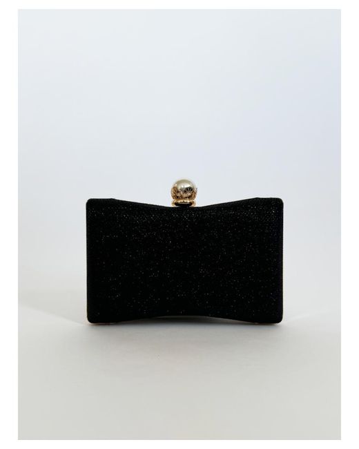 SVNX Black Square Clutch Bag With 3D Florals And Rhinestone Handle