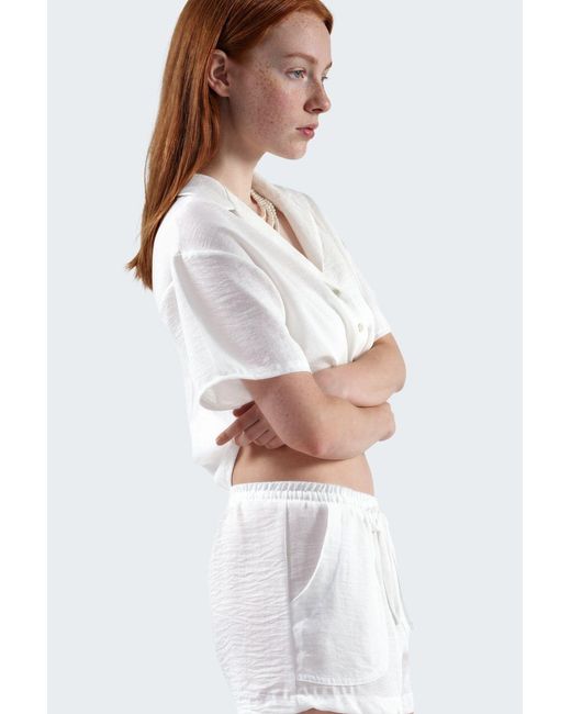 Busem Gestructureerde Cropped Shirt Met Knopsluiting in het White