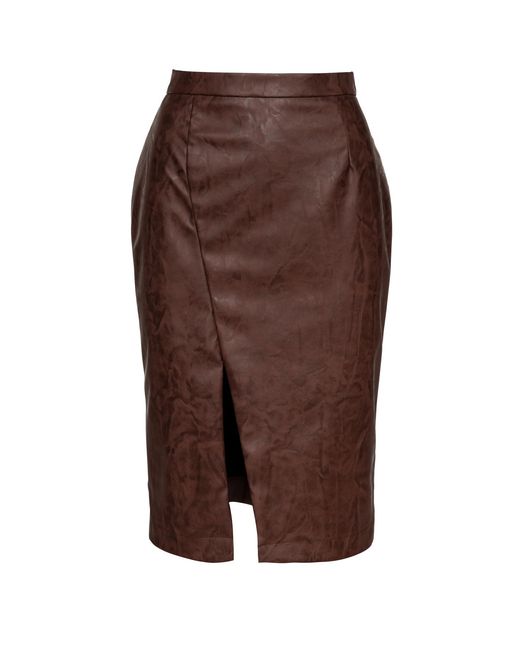 Conquista Brown Faux Leather Pencil Skirt