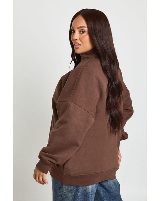 Boohoo Brown Plus Oversized Half Zip Sweatshirt