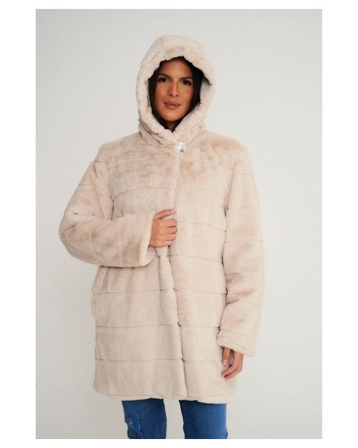 Elle Natural Ladies Hooded Faux Fur Coat