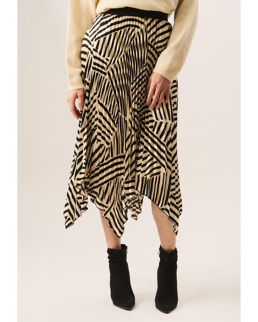 Gini London Natural Assymetric Hem Pleated Midi Skirt