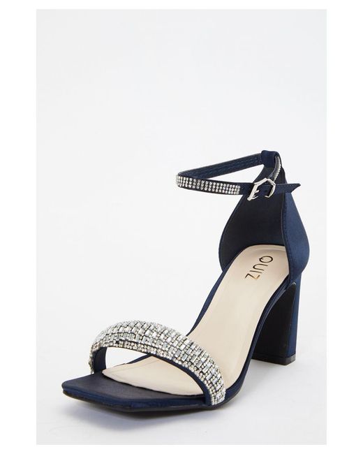 Quiz navy diamante low heel sandals hot sale