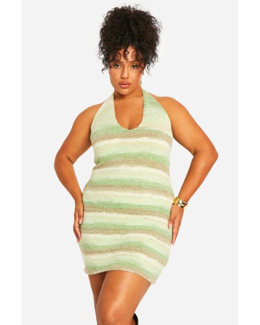Boohoo Green Plus Cowl Knitted Buckle Dress