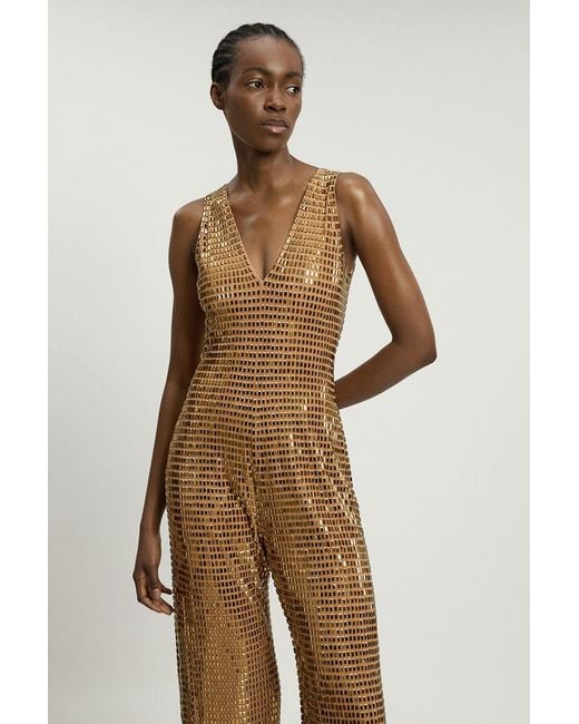 Karen Millen Natural Premium Crystal Embellished Jumpsuit