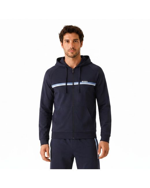 Boss Blue Cotton Zip-Up Hoodie 50554785 for men