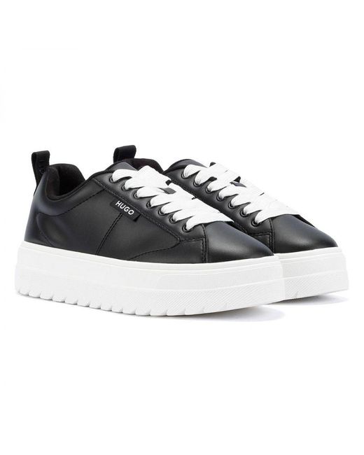 Black leather platform sneakers sales