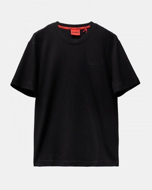 HUGO Black Austin Waffle-structured Pyjama T-shirt With Embroidered Logo for men