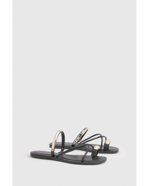Boohoo White Hardwear Strappy Toe Post Detail Sliders