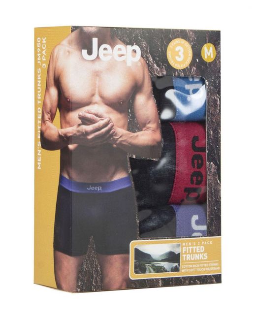 Jeep Blue 3 Pairs Cotton Rich Blend Everyday Fitted Brief Trunks for men