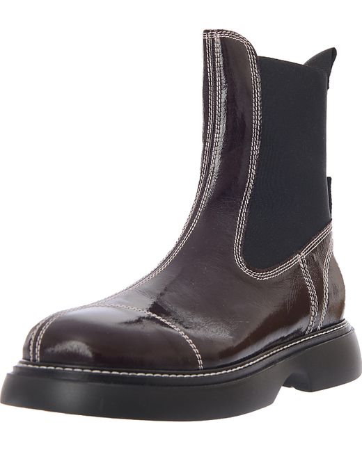 Ganni Black Chunky Stich Patent Chelsea Boot