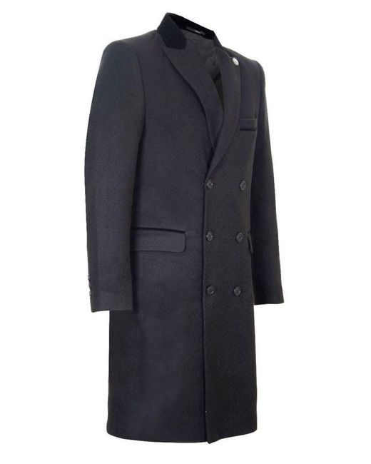 TruClothing Blue 3/4 Long Double Breasted Crombie Overcoat Wool Coat Peaky Blinders for men