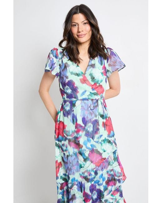 Wallis Blue Floral Burn Out Ruffle Midi Dress