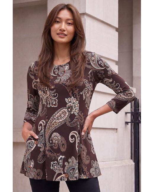 Roman Brown Paisley Pocket Tunic Top