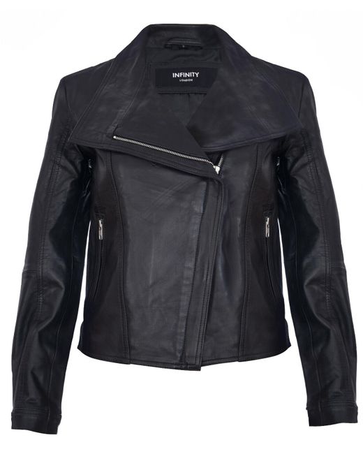 Infinity Leather Black Classic Shawl Wrap Biker Jacket