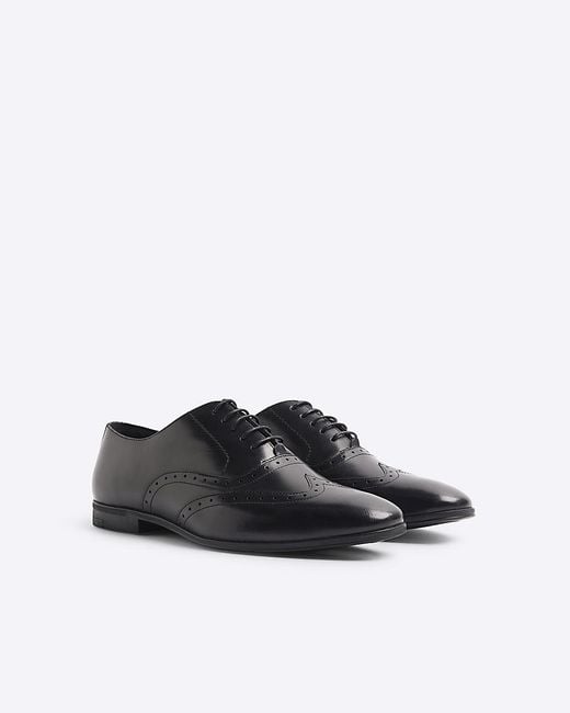 River Island White Oxford Brogue Shoes Leather Wide Fit for men