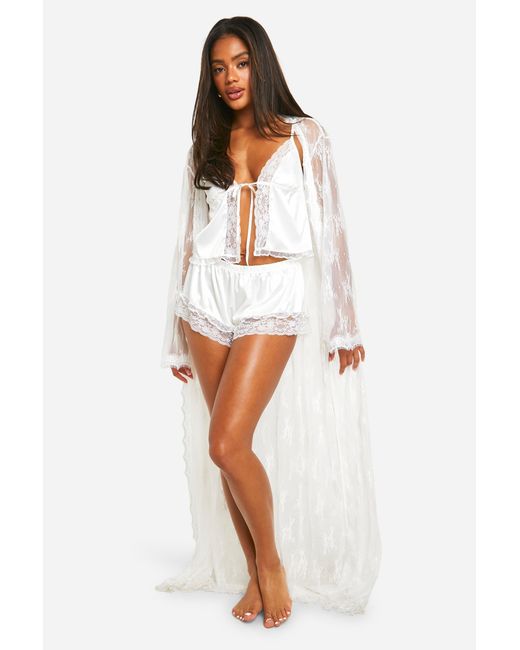 Boohoo White Bridal Premium Lace Robe