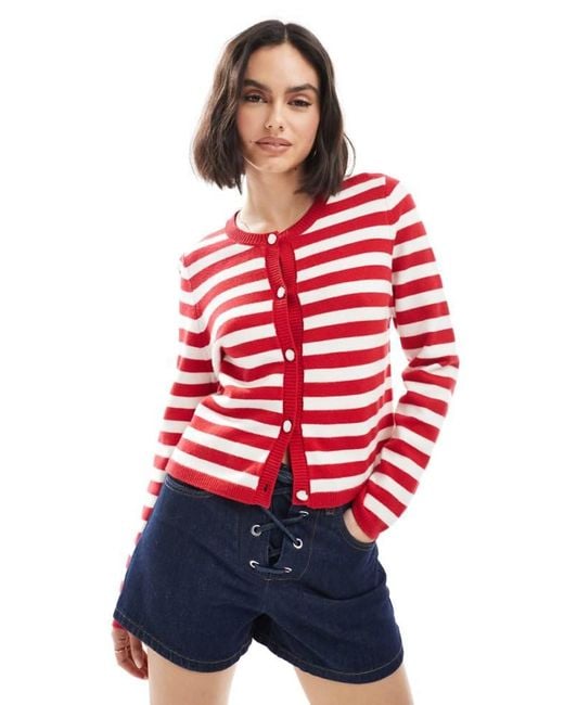 French Connection Red Boxy Button Up Cardigan