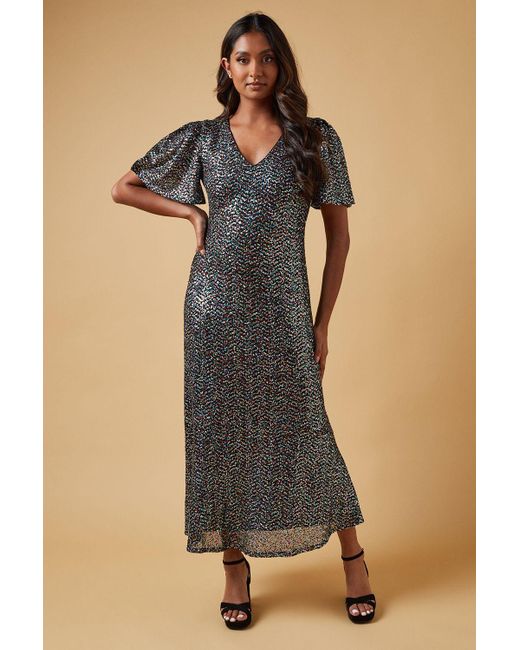 Oasis Black Occaison Sequin Flare Sleeve Midaxi Dress