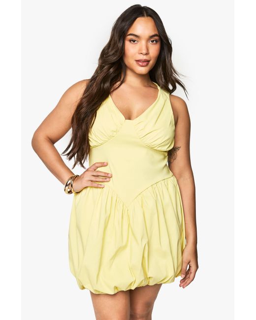 Boohoo Yellow Plus Bengaline Plunge Puffball Mini Dress