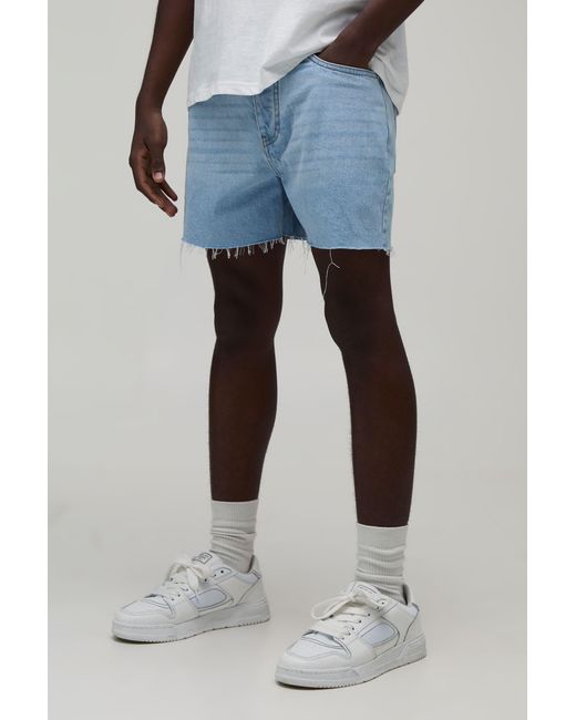 BoohooMAN Blue Short Length Rigid Denim Shorts for men