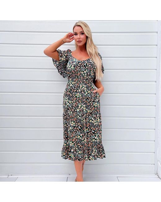AX Paris Multicolor Ditsy Printed Flutter Sleeve Midi Dress