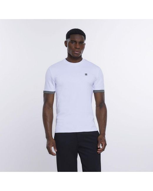 River Island T-shirt White Muscle Fit Geometric Tee Cotton for Men | Lyst UK