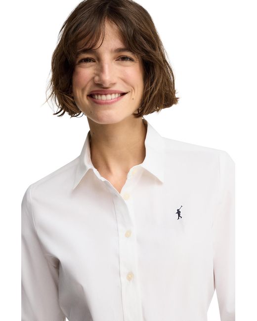 POLO CLUB White Poplin Shirt Long Sleeve Slim Fit Shirt-L-S24
