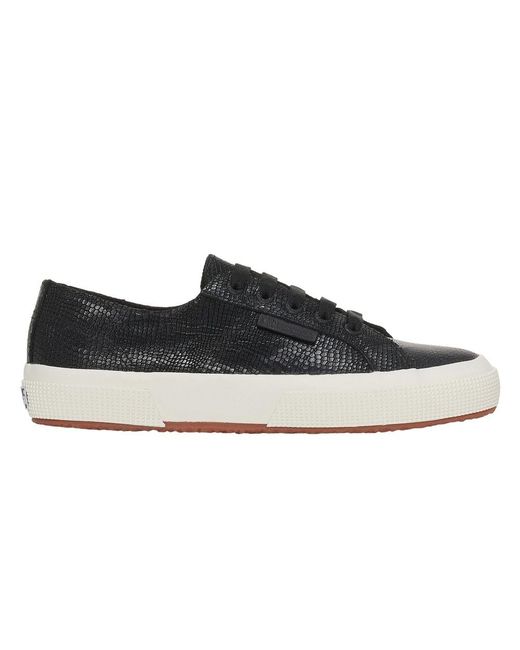 Superga Black Ladies 2750 Snake Print Grain Leather Trainers /Avorio)