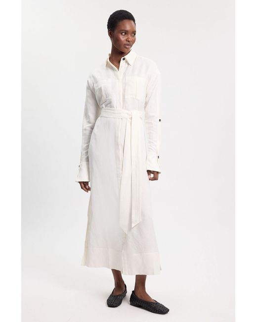 Karen Millen Natural Viscose Linen Woven Belted Shirt Dress